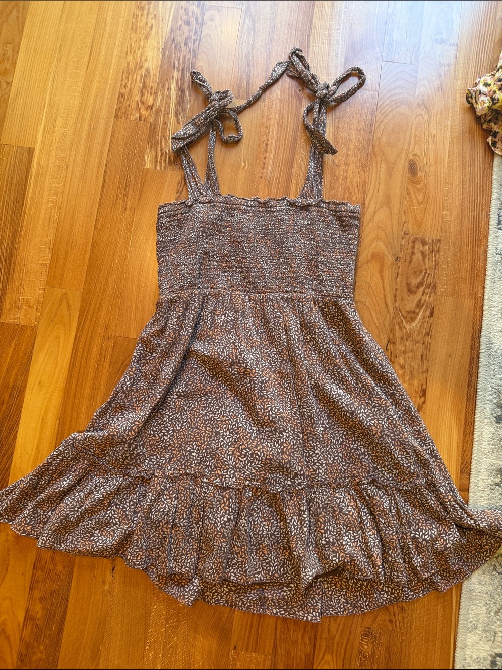 aerie Brown Printed Mini Dress with Tie Straps